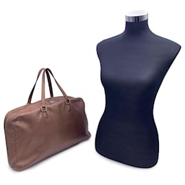 Fendi-Selleria Brown Metallic Leather Large Satchel Handbag Duffle-Brown