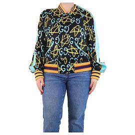 Gucci Giacca bomber nera con stampa GG e stelle - taglia UK 18 Nero