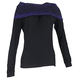 Missoni-M Missoni Cowl Neck Detail Long Sleeve T-Shirt in  Black Cotton-Black