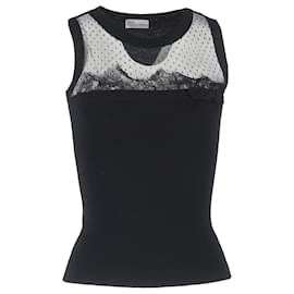 Red Valentino- RED Valentino Knitted Lace Detail Tank Top in Black Wool-Black