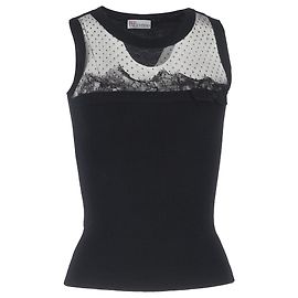 Schwarzes Woll-Top mit Strickspitzen-Detail von RED Valentino Schwarz