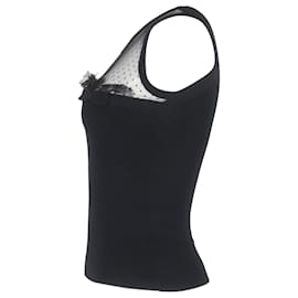Red Valentino- RED Valentino Knitted Lace Detail Tank Top in Black Wool-Black