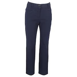 Escada- Escada High-Rise Straight-Leg Trousers in Navy Blue Cotton-Blue,Navy blue
