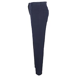 Escada- Escada High-Rise Straight-Leg Trousers in Navy Blue Cotton-Blue,Navy blue