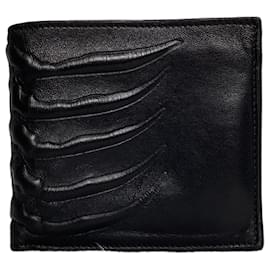 Alexander Mcqueen- Alexander Mcqueen Ribcage Bifold Wallet in Black Leather-Black