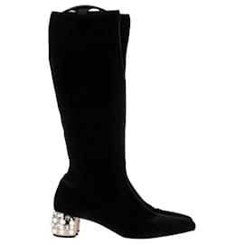 Miu Miu-Miu Miu Crystal Embellished Boots in Black Velvet-Black