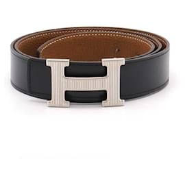 Hermès-Hermes Reversible Leather H Belt Black Brown-Black