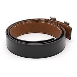 Hermès-Hermes Reversible Leather H Belt Black Brown-Black
