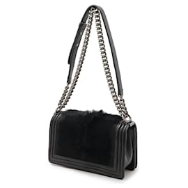 Chanel-Chanel Boy 25 Lambskin Fur Shoulder Bag-Black