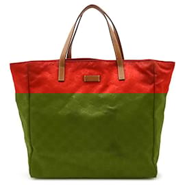 Gucci-Gucci Nylon Leather Tote Bag 282439-Red