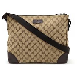 Gucci-Gucci GG Canvas Leather Shoulder Bag 110054-Brown,Beige