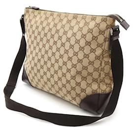 Gucci-Gucci GG Canvas Leather Shoulder Bag 110054-Brown,Beige