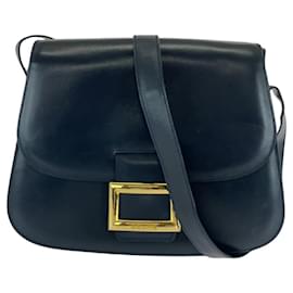 Céline-Celine Vintage Black Leather Shoulder Bag-Black