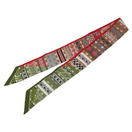 Hermès-Hermes Silk Twilly Scarf Red Multicolor-Red