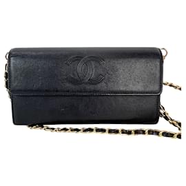 Chanel-Chanel Calfskin Timeless CC Long French Black Wallet WOC-Black