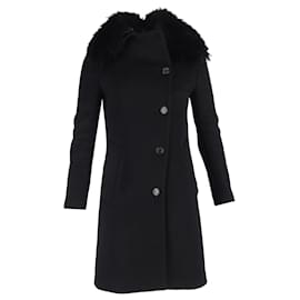 Viktor & Rolf-Viktor & Rolf Fur Trimmed Double Breasted Coat in Black Wool-Black