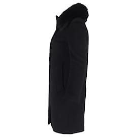 Viktor & Rolf-Viktor & Rolf Fur Trimmed Double Breasted Coat in Black Wool-Black