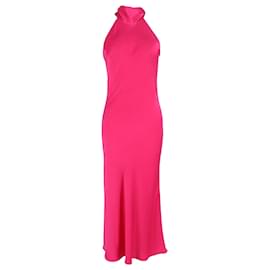 Autre Marque-Galvan Sienna Sleeveless Turtleneck Bow-Back Dress In Pink Satin-Brown,Pink