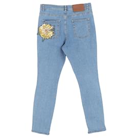 Escada- Escada Flower Patch Skinny Jeans in Blue Cotton Denim-Blue,Light blue