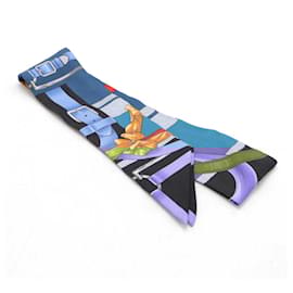 Hermès-Hermes Silk Twilly Scarf Blue Multicolor-Blue