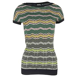Missoni- M Missoni Chevron Boat Neck T-Shirt in Multicolor Cotton-Multiple colors