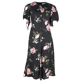 Erdem-Erdem Cavendish Floral-Print Seersucker Midi Dress in Black Viscose-Black