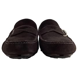 Prada- Prada Logo Penny Driver Loafers in Brown Suede-Brown,Red