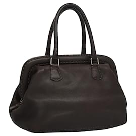 Fendi-Sac à main FENDI Celeria en cuir marron argenté Auth hk2399-Marron,Argenté