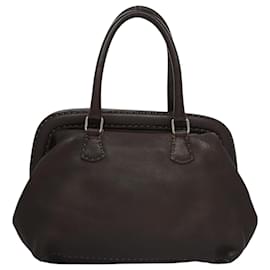 Fendi-Sac à main FENDI Celeria en cuir marron argenté Auth hk2399-Marron,Argenté