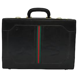 Gucci-GUCCI Web Sherry Line Attache case Hand Bag Leather Red Black Green Auth EC515-Black,Red,Green