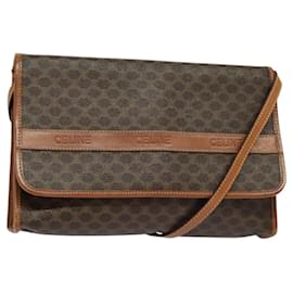 Céline-CELINE Macadam Canvas Shoulder Bag PVC Leather Brown Gold Auth sw164-Brown,Golden