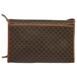 Céline-CELINE Macadam Canvas Shoulder Bag PVC Leather Brown Gold Auth sw164-Brown,Golden