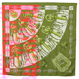Hermès-HERMES Carre 90 Scarf ""Cliquetis "" Silk Red Auth KD223-Red
