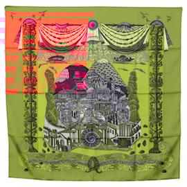 Hermès-HERMES Carre 90 Scarf ""L'Atlantide"" Silk Orange Auth EC513-Orange