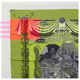 Hermès-HERMES Carre 90 Scarf ""L'Atlantide"" Silk Orange Auth EC513-Orange
