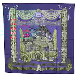 Hermès-HERMES Carre 90 Scarf ""L'Atlantide"" Silk Blue Auth EC514-Blue