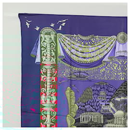 Hermès-HERMES Carre 90 Scarf ""L'Atlantide"" Silk Blue Auth EC514-Blue