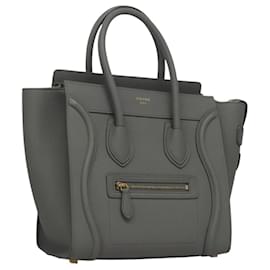 Céline-CELINE Luggage Micro Shopper Hand Bag Leather Gray Auth BD1059M-Brown