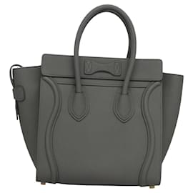 Céline-CELINE Luggage Micro Shopper Hand Bag Leather Gray Auth BD1059M-Brown