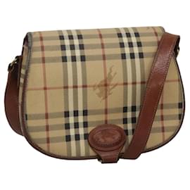 Autre Marque-Burberrys Nova Check Shoulder Bag PVC Beige Brown gold Auth BA689-Brown,Beige,Golden