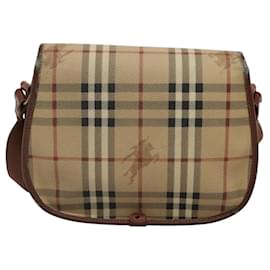 Autre Marque-Burberrys Nova Check Shoulder Bag PVC Beige Brown gold Auth BA689-Brown,Beige,Golden