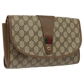 Gucci-GUCCI GG Supreme Web Sherry Line Clutch Bag PVC Beige 89 01 030 Auth bs23876-Red,Beige,Green