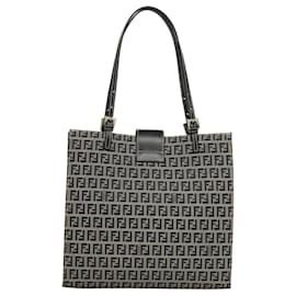 Fendi-Sac fourre-tout en toile Zucchino FENDI bleu marine argent authentique BA886-Argenté,Bleu Marine