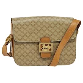 Céline-CELINE Macadam Canvas Horse Carriage Shoulder Bag Beige Gold Auth EC1008-Beige,Golden
