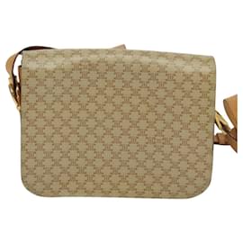 Céline-CELINE Macadam Canvas Horse Carriage Shoulder Bag Beige Gold Auth EC1008-Beige,Golden