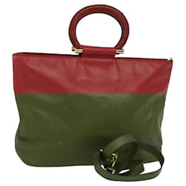 Céline-CELINE Hand Bag Leather 2way Red Auth ep8031-Red