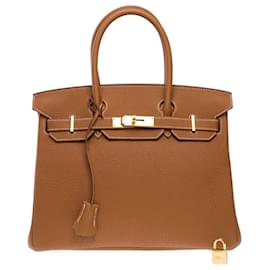 Hermès-HERMES Birkin 30 Bag in Golden Leather - 102611-Golden