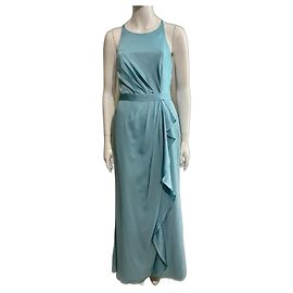 Vera Wang Robe de soirée en satin et chiffon turquoise Turquoise