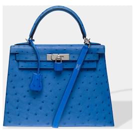 Hermès-HERMES Kelly 28 Bag in Exotic Leather Blue - 102612-Blue