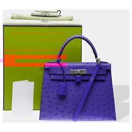 Hermès-HERMES Kelly 28 Bag in Exotic Leather Blue - 102612-Blue